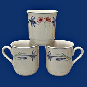 FOREVER SPRING Stoneware Coffee Mugs Tea Cups Set of 3 Vintage Floral 10 Ounce